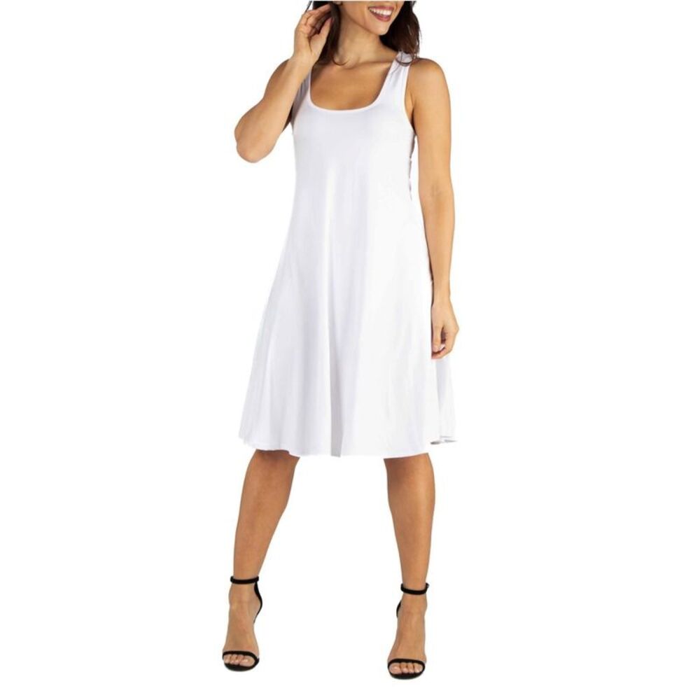 24seven Womens Solid Skater Dress, White, XL, DM